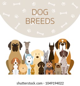 Group of Dog Breeds Illustration, Front View with Background, Pet