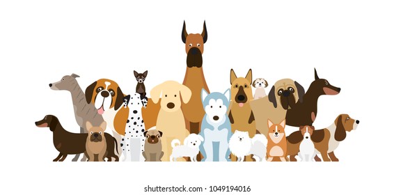 Group of Dog Breeds Illustration, Various Size, Front and Side View, Pet