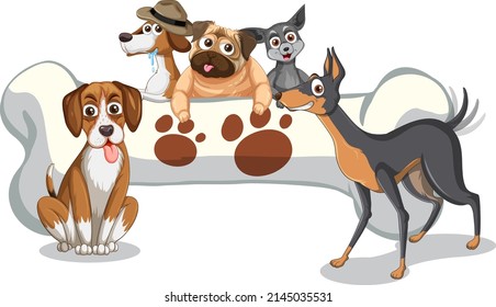 A group of dogs in cartoon style illustration