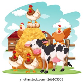 Group of domestic animals in a farm