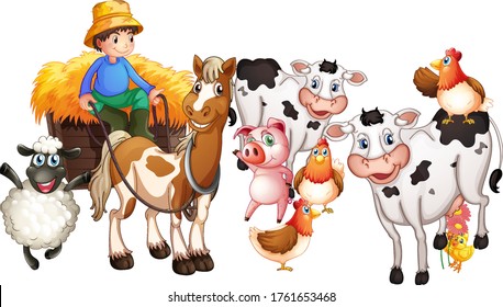 Group of domestic animals isolated illustration