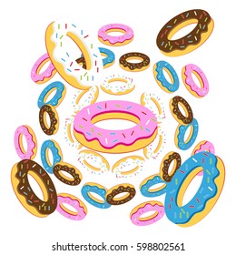 Group of donuts on white background. Vector illustration.