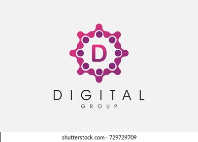 Group of Dots with Letter D. Digital Letter Design Group