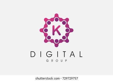 Group of Dots with Letter K. Digital Letter Design Group