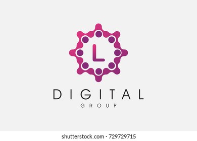Group of Dots with Letter L. Digital Letter Design Group