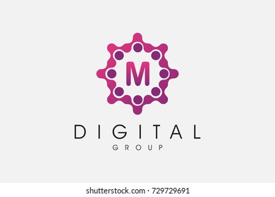 Group of Dots with Letter M. Digital Letter Design Group