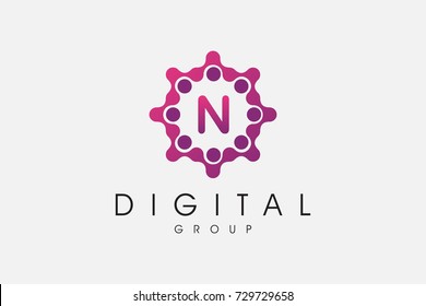 Group of Dots with Letter N. Digital Letter Design Group