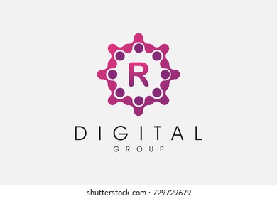 Group of Dots with Letter R. Digital Letter Design Group