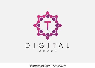Group of Dots with Letter T. Digital Letter Design Group