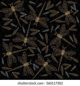 group of dragonflies with wings on grid background