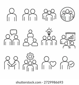 Group dynamics and teamwork icons set