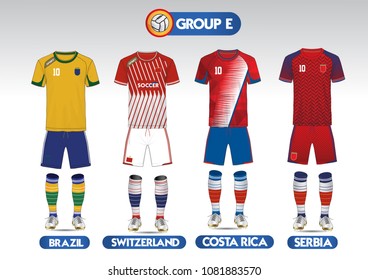 Group E football, Soccer kit or football jersey template design for national football team,Vector Illustration design.