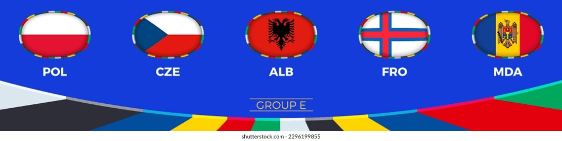 Group E qualifies for the 2024 European football tournament. Vector collection.