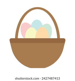 Group of easter eggs on wooden basket Vector illustration