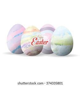 A group of easter eggs with textures on a white background