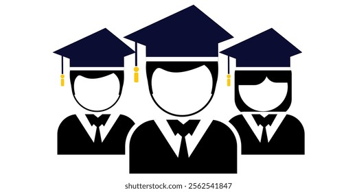 group of Education and Graduation icon with academic regalia, or academic dress icon person