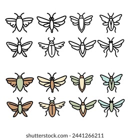 GROUP OF EIGHT BUGS, DRAWINGS OF INSECTS WITH WINGS
