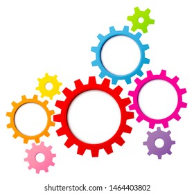 Group Of Eight Graphic Gears Border Rainbow Colors