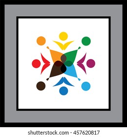 Group of eight people in circle logo icon  vector graphic.
