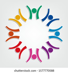 Group of eight people logo in a circle.Persons teamwork holding