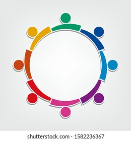 Group of eight people logo in a circle.Persons teamwork holding