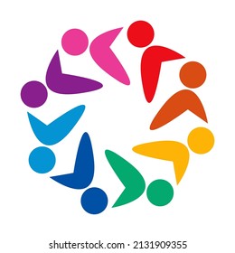 Logo de grupo de ocho personas en círculo.Trabajo en equipo de personas