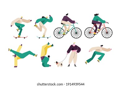 group of eight persons wearing medical masks vector illustration design