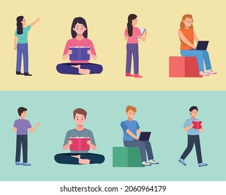 group of eight students characters