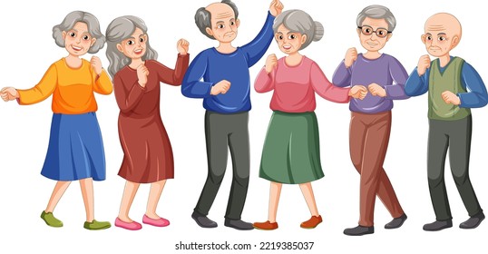 Group of elderly people dancing illustration