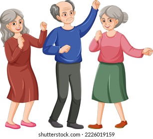 Group of elderly people dancing illustration