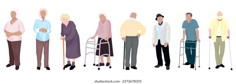 Group of elderly people on white background