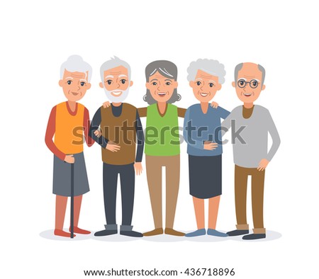
Group of elderly people stand together. Vector people illustration isolated on white background. Stock foto © 