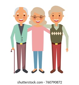 group the elderly woman and men grandparents embraced