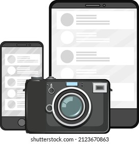 Grupo de dispositivos electrónicos sobre la ilustración de fondo blanco