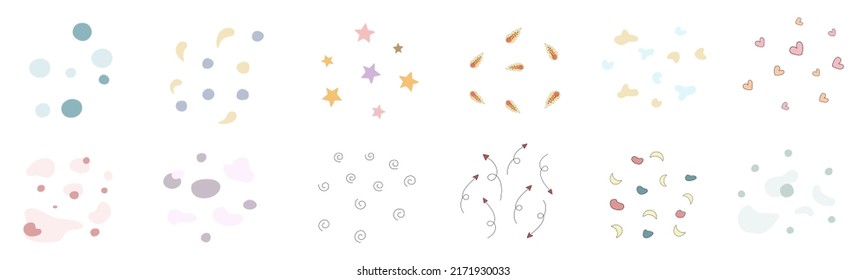Group element designed with geometric figures in doodle style on a white background. For card decoration, background, paper pattern, digital printing, scrapbook, web decoration and more