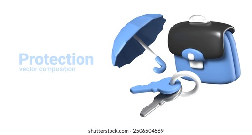 Group of elements for advertising insurance services. Reliable protection