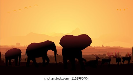 Group of Elephant silhouettes
