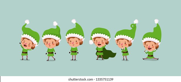 group of elf santa helpers characters