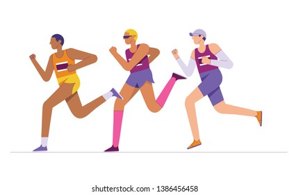 group of elite marathon runners, long distance runners, running athlete