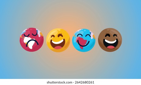 Group of emojis representing different races and emotions on blue background