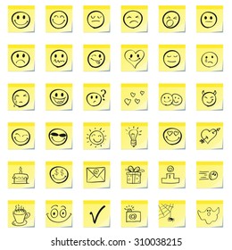 Group emoticons, are drawn on a sticky note