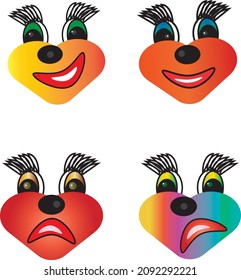 A group of emoticons with joy and sadness. Multicolored faces on a white background