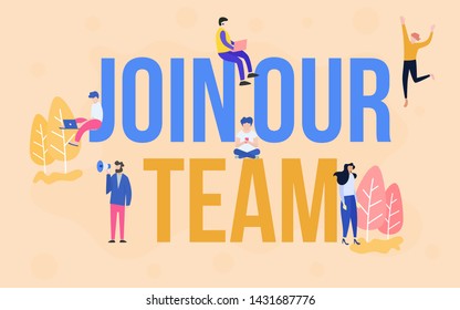 group of employee with join our team word vector illustration concept, can use for, landing page, template, ui, web, mobile app, poster, banner, flyer, background