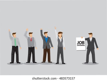 A group of employee raise hands up for Job Opening Opportunity. Cartoon vector illustration for employment and recruitment concept.