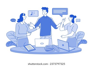 Group Of Employees Discussing Work At The Desk