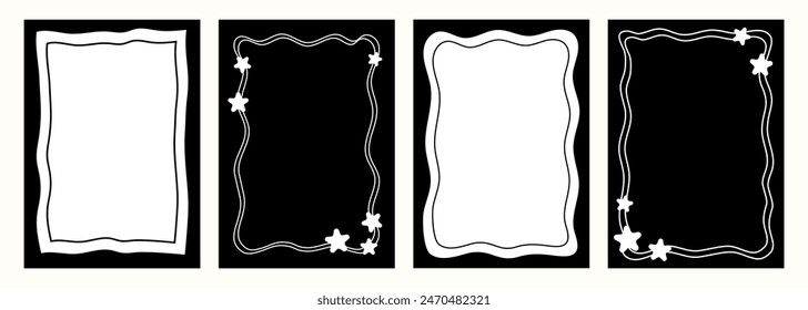 Group of empty hand drawn black and white frames for text and pictures, collages, arts. Graphic design backgrounds. Vector illustration.