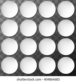 Group of Empty white paper plate. Round Dish Illustration on black transparent background. Circle background for your design.
