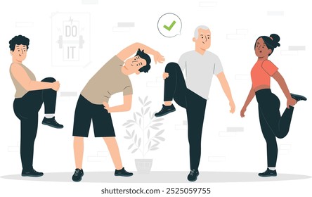 “Diverse Group Engaging in Stretching Exercises”