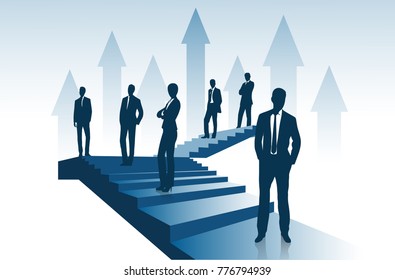 Group of entrepreneurs costs on the ladder going up representing the concept of success.