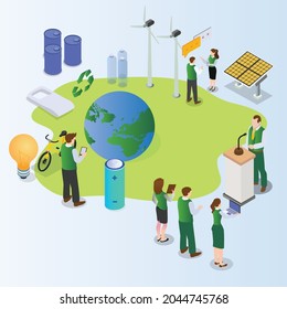 Group of environmentalists 3d isometric vector illustration concept for banner, website, landing page, ads, flyer